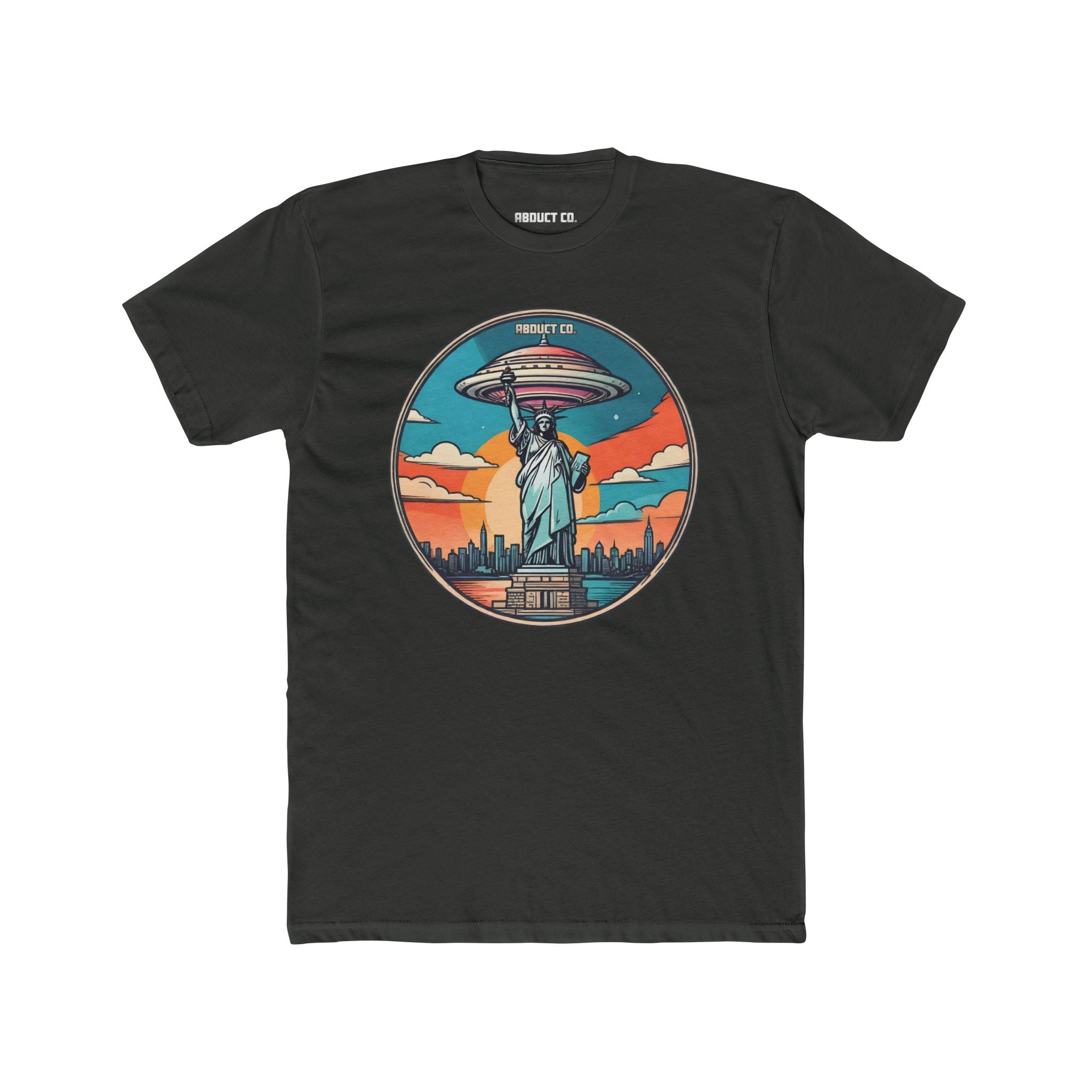 UFO Over Statue of Liberty Cotton Graphic Tee
