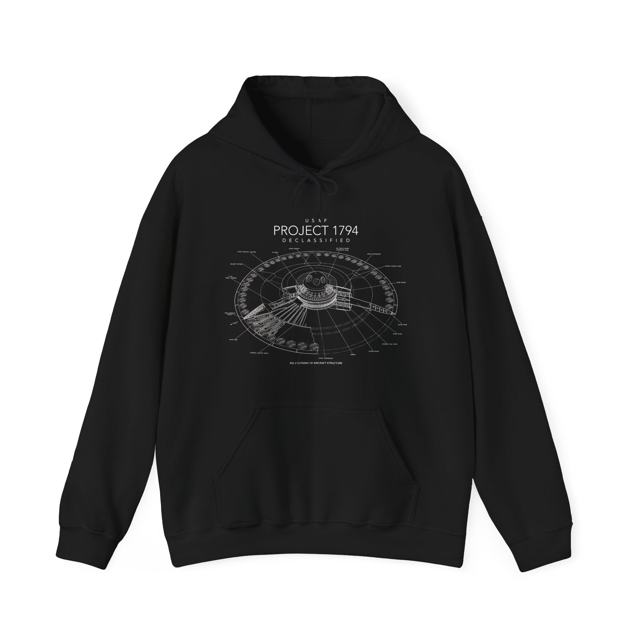 USAF Project 1794 UFO UAP Cotton Hooded Sweatshirt