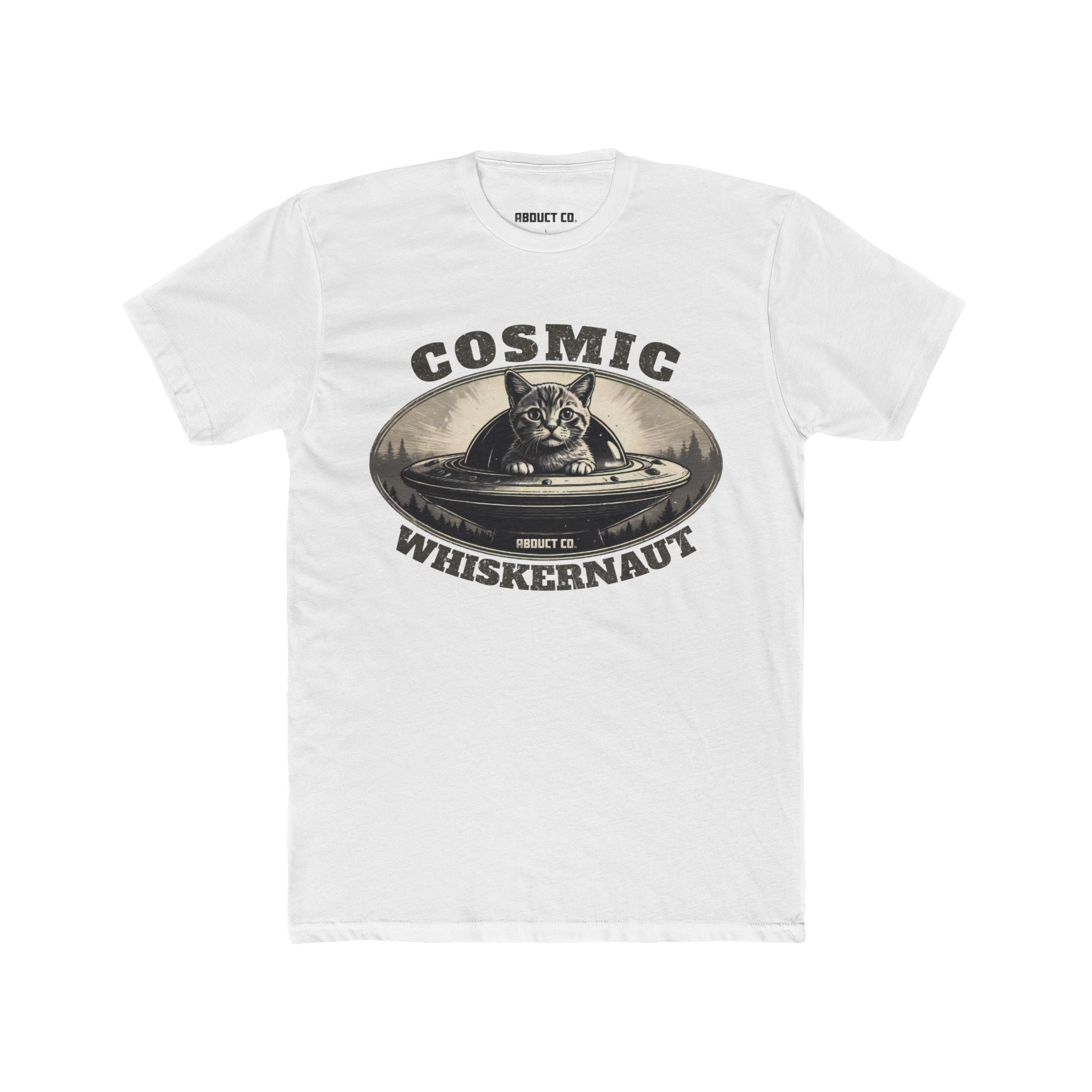Cosmic Whiskernaut Space Kitty UFO Cotton Tee