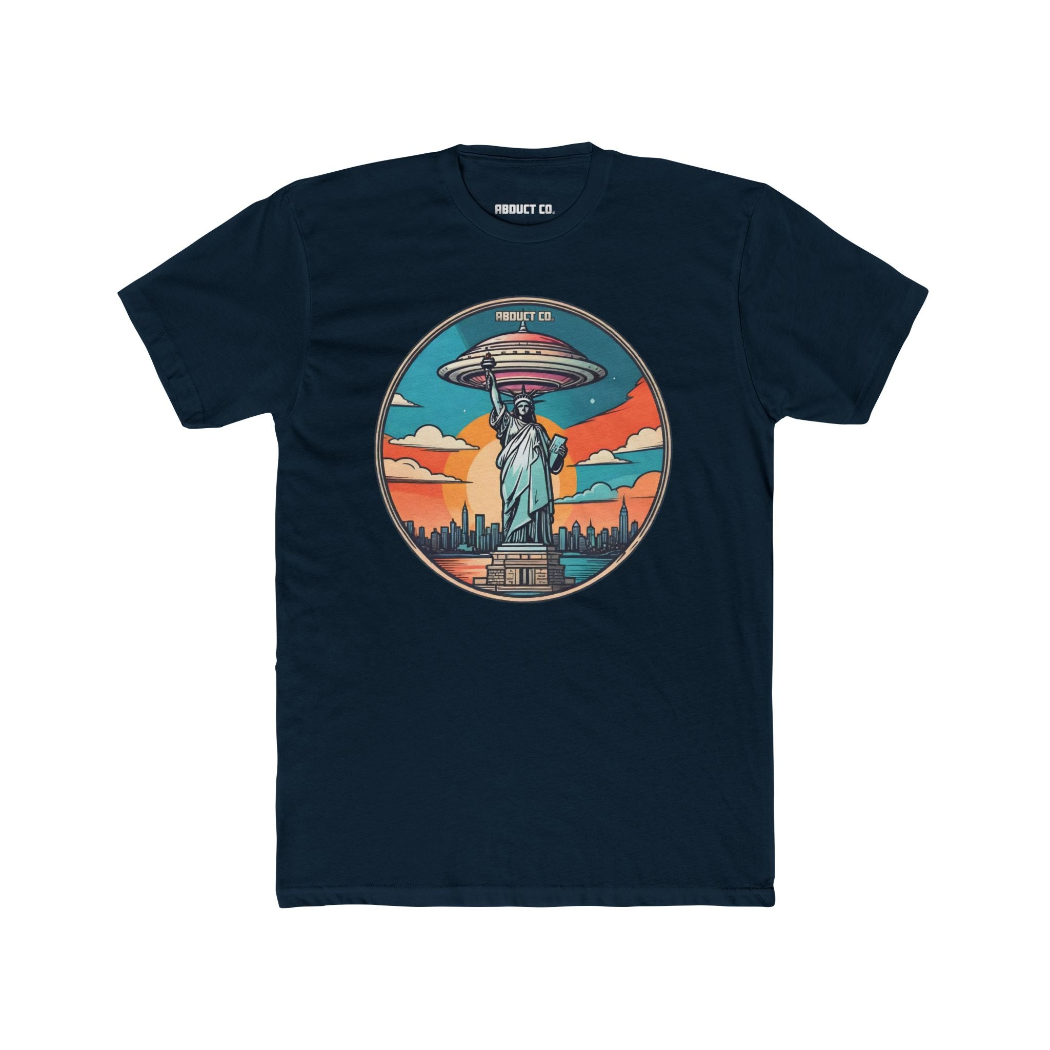 UFO Over Statue of Liberty Cotton Graphic Tee