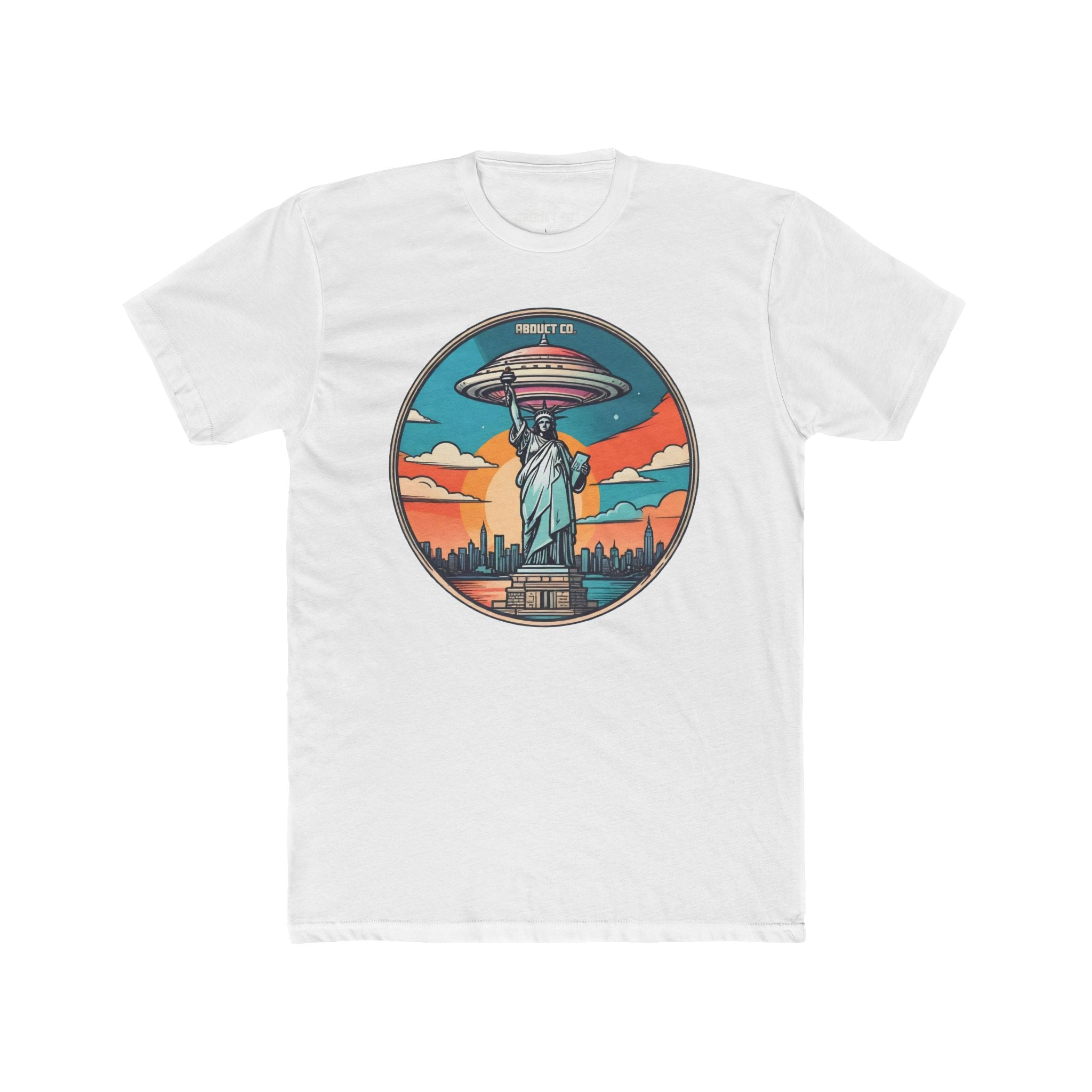 UFO Over Statue of Liberty Cotton Graphic Tee