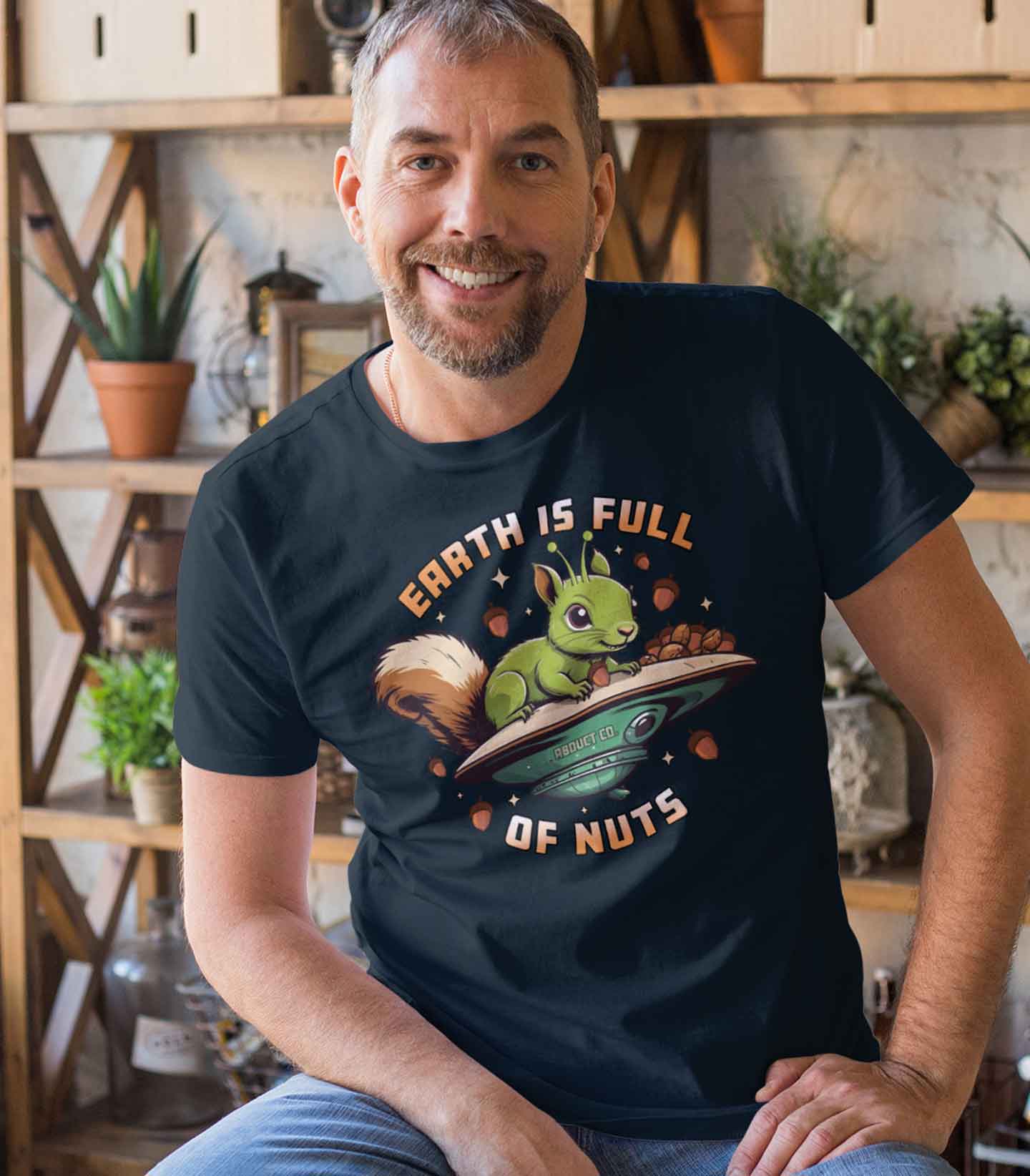 Earth Is Full of Nuts UFO Squirrel - Cotton Unisex T-Shirt